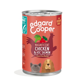 Edgard Y Cooper Lata de comida para perros senior con pollo y salmón sin cereales