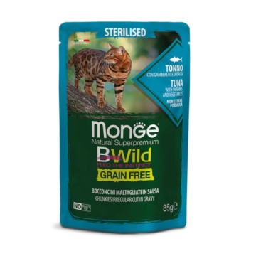 Monge Snack Bwild Para Gato Esterilizado Con Atun, gambas y verduras